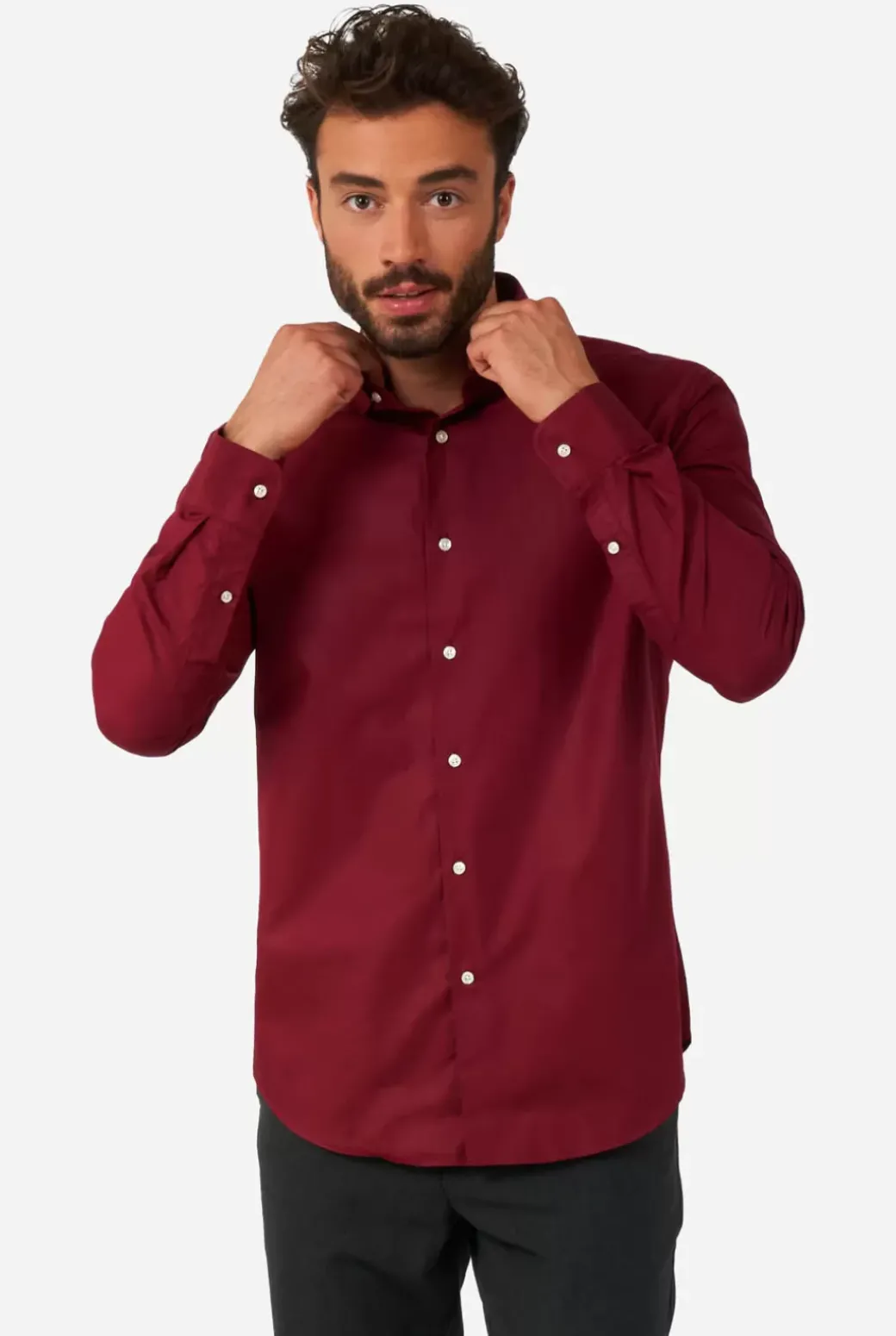 OppoSuits Blazing Burgundy^Men Solid Colored Shirts