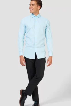 OppoSuits Cool Blue^Men Solid Colored Shirts