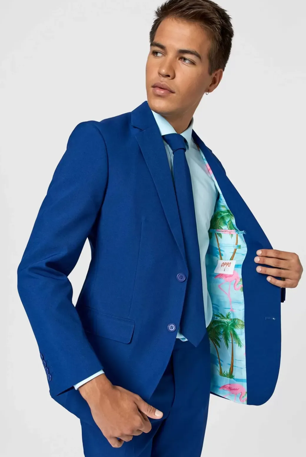 OppoSuits Navy Royale - Flaminguy Lining^Men Solid Colored Suits