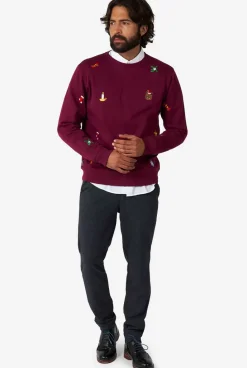 OppoSuits X-Mas Icons - Burgundy^Men Christmas Sweaters
